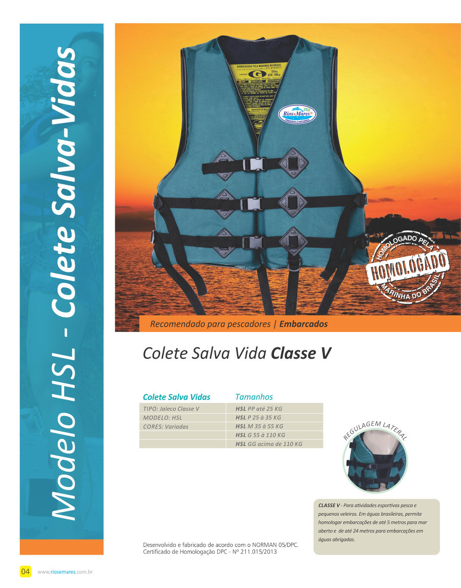 1 colete salva vidas classe V - modelo HSL